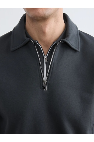 Lc Waikiki Antrasit Fermuar Kapamalı Polo Yaka Erkek Sweatshirt