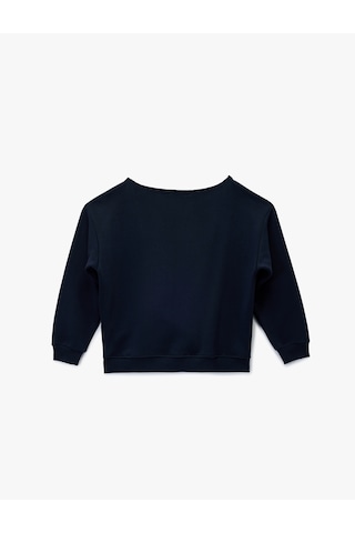 Koton Nakışlı Şardonlu Kanguru Cepli Kayık Yaka Oversize Sweatshirt Lacivert 6wal10461ık Lacivert
