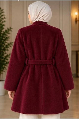 Miss Meliss İnci Detaylı Şık Fox Kumaş Kaban Bordo Bordo