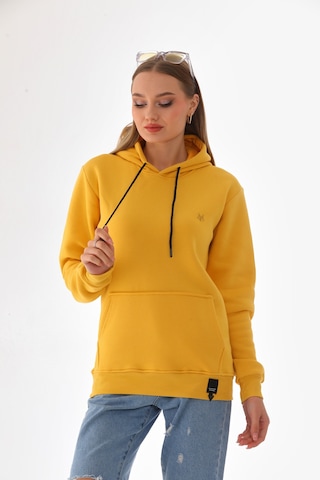 Everest Everst Kapüşonlu 3 İplik Şardonlu Kanguru Cepli Sweatshirt Sarı