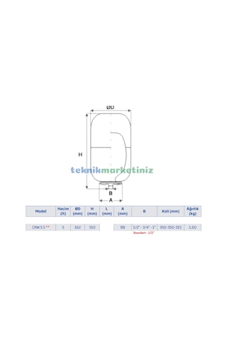 5 Litre Silindirik Tip Genleşme Tankı Hidrofor Tankı.Denge Tankı