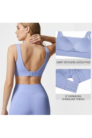 Yüksek Bel Toparlayıcı Tayt & V Sırt Destekli Spor Sütyeni - Sculpt Set Mavi