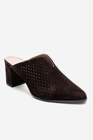 Luvishoes Toen Kahverengi Süet Hakiki Deri Kadın Kalın Topuklu Terlik
