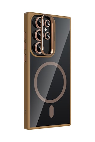 Zore Galaxy Uyumlu S23 Ultra Kılıf Standlı Ve Kamera Lens Hediyeli M-safe Şarj Özellikli Ogaa Etro Kapak - Deser Desert Titanyum