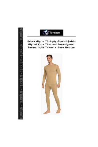 Terrien Erkek Giyim Yürüyüş Giysisi Şehir Giyimi Kota Thermal Fonksiyonel Termal İçlik Takım + Bere Hediye Çok Renkli
