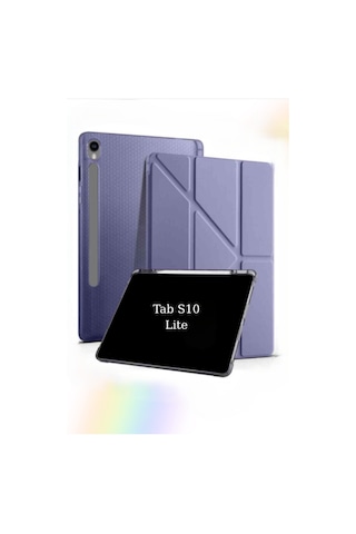 Fuchsia Galaxy Tab S10 Lite10.9 İnç İle Uyumlu Kalem Bölmeli Katlanabilir Standlı Tri Folding Tablet Kılıfı Kapaklı Kılıf