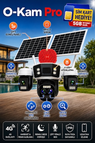 O-kam 4075 12mp 10x Zoom 4 Lens 3 Ekran 4g Solar Kamera 60gb İnternet 64gb Hafıza Kartı