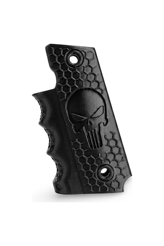Rigor Universe Colt 1911 Uyumlu Tabanca Kabzası Grip Petg 3d Baskı Punisher Kurukafa Petek Desen Siyah