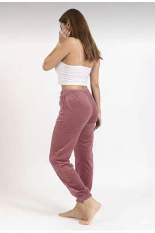 Kadın Soft Cepli Fransız Kadife Tek Alt Pijama Gülkurusu