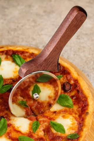 Reyo Home Paslanmaz Çelik Profesyonel Pizza/börek Bıçağı - Ahşap Saplı Gri