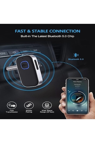 Novahub Bluetooth 5.0 Alıcı & Aux Adaptör: Araba & Ev Gürültü Önleyici Müzik Alıcısı, 16 Saat Pil, Kulaklık Uyumlu, Siyah/gümüş