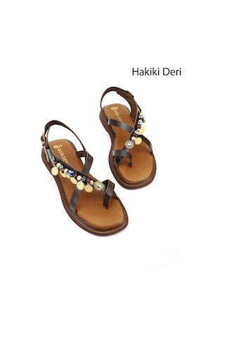 Gönderi(R) Gönderi R Kadın Kahverengi Boncuklu Parmak Arası Hakiki Deri Sandalet Dyza55945114