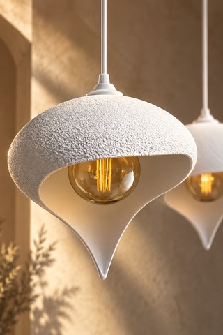 Beton Görünümlü 3'lü Su Damlası Sarkıt Avize Modern Bohem Salon Yemek Masası 3 Rustik Led Ampul Hediyeli Beyaz