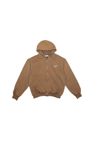 Amongst Few Angel Dust Zip Hoodie - Pamuk, Çift Zipper Ve Asit Yıkama Etkisi Kahverengi