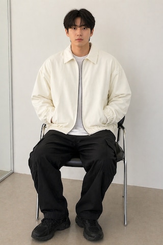 Tarz Cool Erkek Oversize Bomber Ceket Fermuarlı Basic Günlük Şık Mont Beyaz