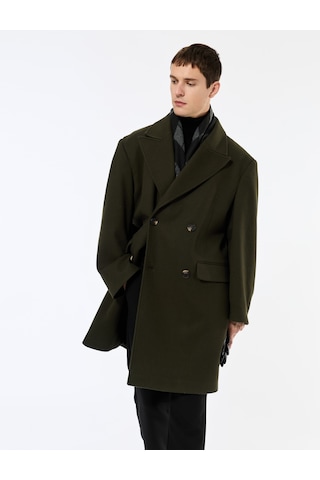 Koton Uzun Kollu Kapaklı Cepli Düğmeli Kruvaze Yaka Kaşe Kaban Haki 6wam00005hk Haki