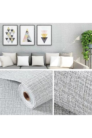 50x280 Cm 1,4m2 Keten Grisi Kendinden Yapışkanlı Duvar Kağıdı Dokulu Esnek Silinebilir