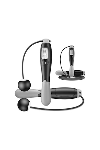 Valkyrie Çift Led Dijital Sayaçlı 4 Modlu Akıllı Çelik İp Atlama Fitness Kondsiyon Gri