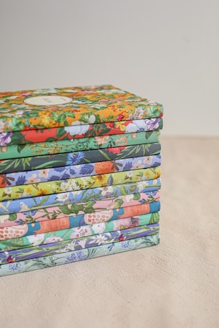 Çiçekli Bez Ciltli Defter / Çizgili Turuncu Desenli