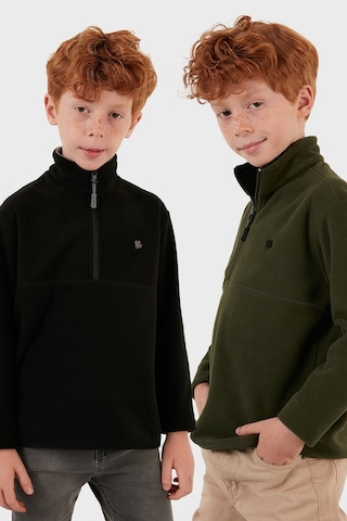 Lela Yumuşak Dokulu Fermuarlı Dik Yaka Şardonlu 2'Li Paket Çocuk Polar 5905002S2 Haki-Siyah