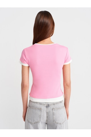 Dilvin 31859 Çift Görünümlü T-shirt-pembe Pembe