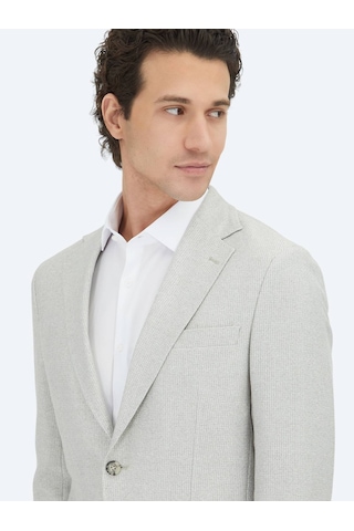 Gri Desenli Modern Fit Keten Karışımlı Ceket Gri
