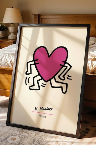 Keith Haring Heart Çerçeveli Tablo - Kalp - Eklektik Tarz Duvar Dekoru