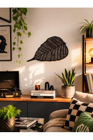 Dekoratif Metal Yaprak Duvar Süsü, 60x40 Cm, Siyah, Masa Üstü Kullanıma Uygun Diğer