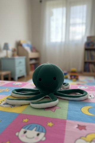 Mavi Sevimli Ahtapot Peluş Oyuncak Uyku Arkadaşı Hediyelik Yeşil