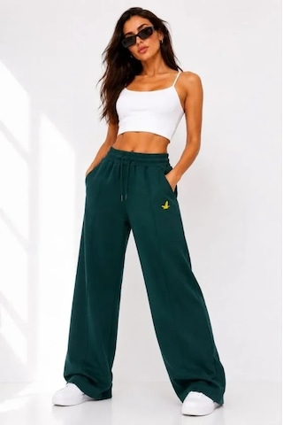 DefyModa Osy Modal Yumuşak Dokulu Cima Dikişli Nakışlı Cepli Oversize Bol Paça Eşofman Altı - Yeşil