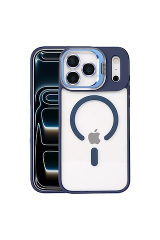 Joko - 159 - Apple İphone 17 Pro Remim Lensli Magsafe Standlı Kapak - Glblseme - - Lacivert