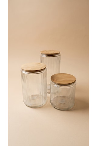 3 Lü Bambu Vakum Kapaklı Cam Saklama Kabı Seti 1000 Ml 1500 Ml 2000 Ml Fitilli Cam Kavanoz Çok Renkli
