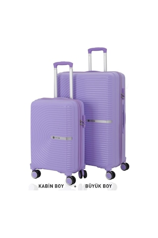 Mçs Bavul Büyük Ve Kabin 2li Set Kırılmaz Silikon Valiz V374 Lila Lila