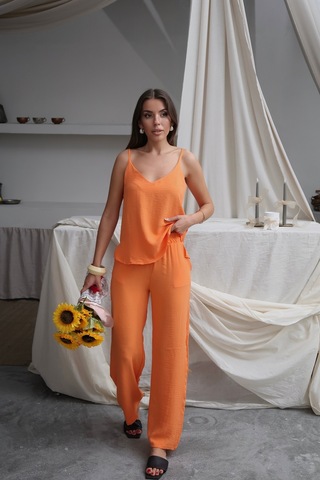 Paw Garage Kadın Shay Ayrobin Ip Askılı Bluz Bol Paça Pantolon Takım, Yaz Yeni Sezon Turuncu
