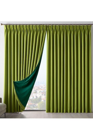 Dauble Blackut Karartma Perde Tek Kanat 1x2 Amerikan Pileli Fon Perde Askeri Yeşil