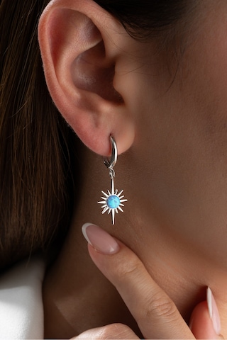 Çekirdekjewelry 925 Ayar Gümüş Rodyum Kaplama Opal Taşlı Küpe Gri