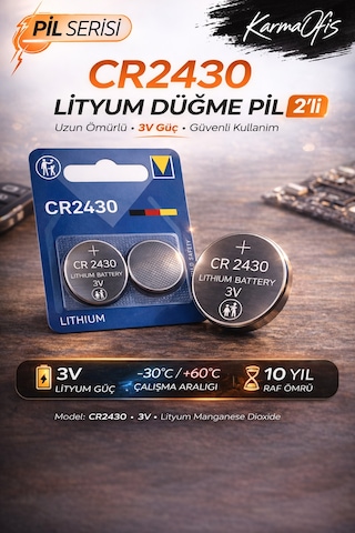 Cr2430 3v Lityum Düğme Pil 2 Li Paket Araç Kumandası, Sensör, Tartı Ve Elektronik Cihaz Pili