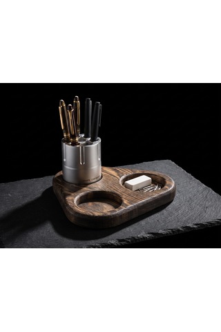 Alüminyum Revolver & Ahşap Tasarım Kalemlik Platın Grey & Black