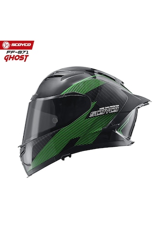Scoyco FF871 Ghost Güneş Vizörlü Kapalı Kask Parlak Siyah - Yeşil L