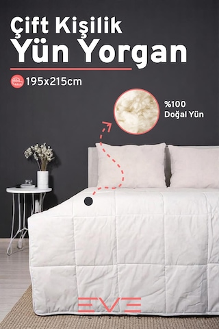 %100 Merinos Kuzu Yünlü Pamuklu Antialerjik Çift Kişilik Yorgan 195x215 Cm Beyaz