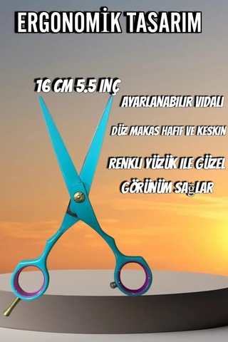 Çubuklu Turkuaz Düz Uçlu Saç Kesim Makası 6 İnç