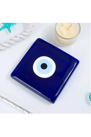Dekoratif Nazar Boncuklu Cam Kapak Banyo Gider Süsü 10X10 CM