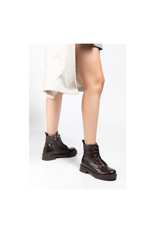 Aymood 02-2003 Kahve Kırışık Rugan Bağcıklı Fermuarlı Günlük Kadın Bot Kahverengi