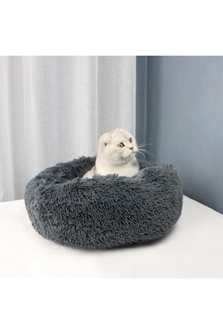 Moveevo Yuvarlak Peluş Kedi Yatağı Küçük Köpekler İçin Yumuşak Konfor