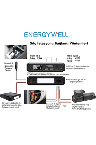 Energywell Battery Pack P6 Araç Kamerası Park Modu Güç İstasyonu