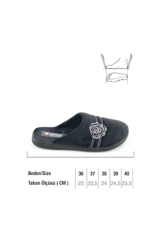 Kadın Kışlık Pu Rahat Taban Nakışlı Tasarım Ev Bahçe Terlik Siyah