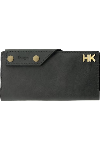 Twingold İsme Özel Dikey Çıtçıtlı Uzun Cüzdan - %100 Rainbow Deri - A010006 - Antrasit Antrasit