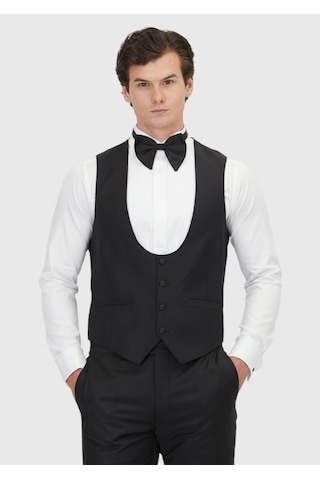 Ramsey Siyah Slim Fit Kelebek Yaka Klasik Yelek