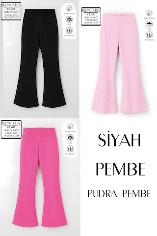 Belyakidswear 3 Lü Paket Pamuğa Pamuk Kız Çocuk Fitilli Tayt Siyah,pembe,pudra Pembe