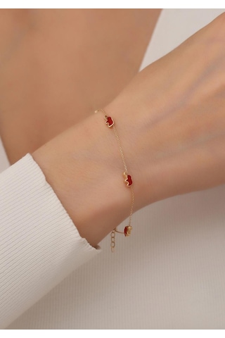 14 Ayar Altın Kırmızı Mini Fil Bileklik Sarı Sarı Altın